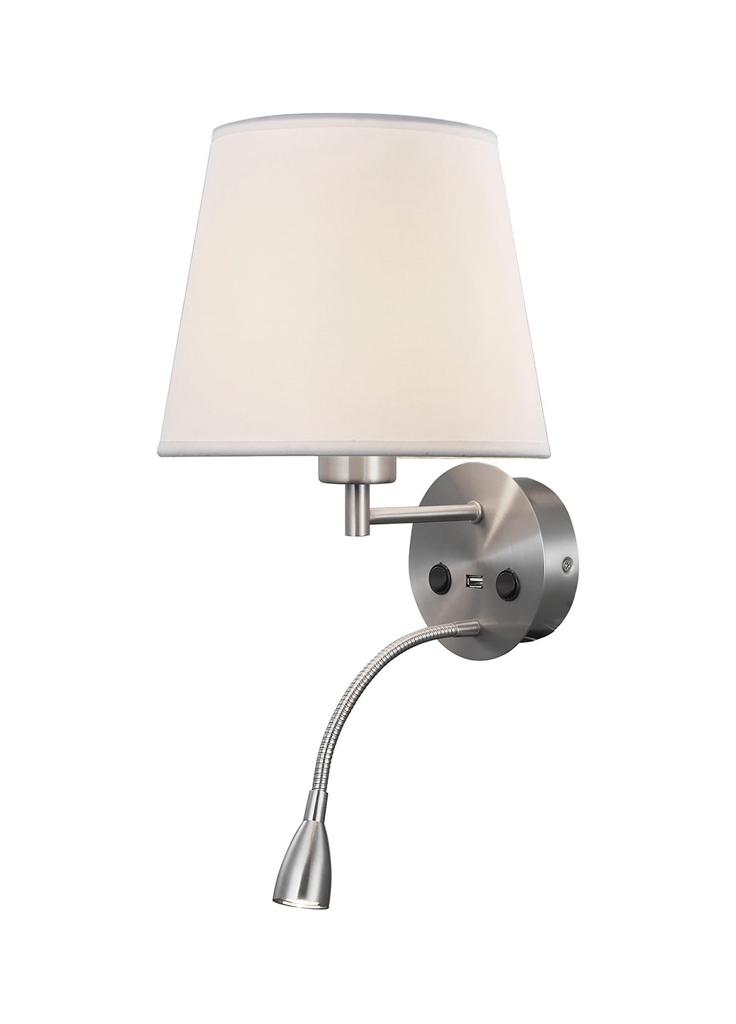 M6092  Caicos Wall + Reading Light 1 E27 + 3W LED Switched Satin Nickel